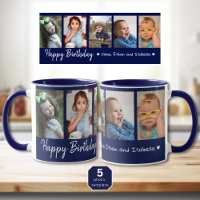 Personalised Happy Birthday 5 Photo Collage Blue