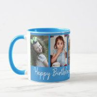 Personalised Happy Birthday 5 Photo Collage Blue