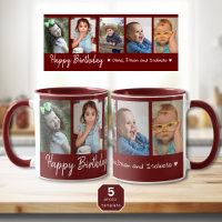 Personalised Happy Birthday 5 Photo Collage Maroon