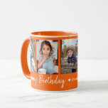 Personalised Happy Birthday 5 Photo Collage Orange Mug<br><div class="desc">Unique keepsake mug gift for grandparents birthday with happy birthday typography and 5 photos of grandchildren with their names.</div>