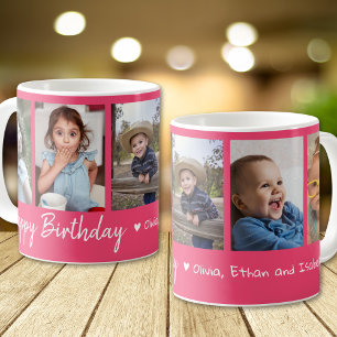 Personalised Happy Birthday 5 Photo Collage Pink Coffee Mug