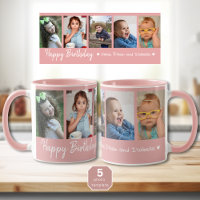 Personalised Happy Birthday 5 Photo Collage Pink