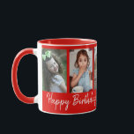 Personalised Happy Birthday 5 Photo Collage Red Mug<br><div class="desc">Unique keepsake mug gift for grandparents birthday with happy birthday typography and 5 photos of grandchildren with their names.</div>