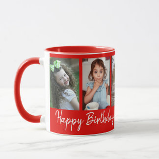 Personalised Happy Birthday 5 Photo Collage Red Mug