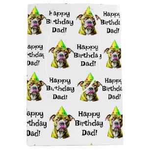 Personalised Happy Birthday (Add Name) Pitbull Medium Gift Bag