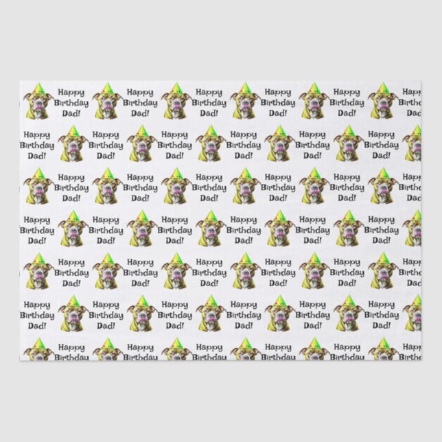 Personalised Happy Birthday (Add Name) Pitbull Tissue Paper (Front)