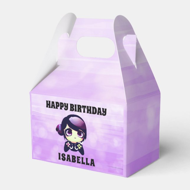 Personalised Happy Birthday Anime Gamer Girl   Favour Box (Front Side)