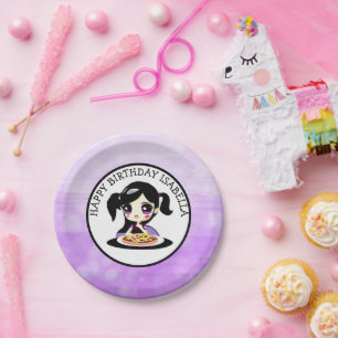 Personalised Happy Birthday Anime Girl Pizza Party Paper Plate