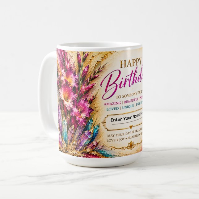 Personalised Happy Birthday™ August Birth Flower  Coffee Mug (Front Left)