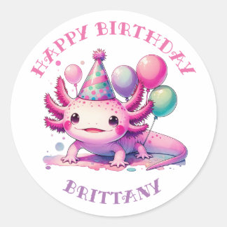 Personalised Happy Birthday Axolotl Classic Round Sticker
