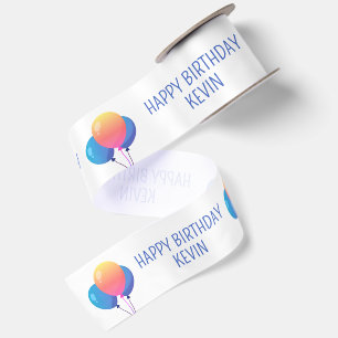 Personalised Happy Birthday Balloons Satin Ribbon
