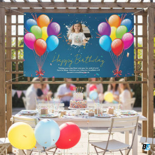 Personalised Happy Birthday Blue Confetti Photo Banner
