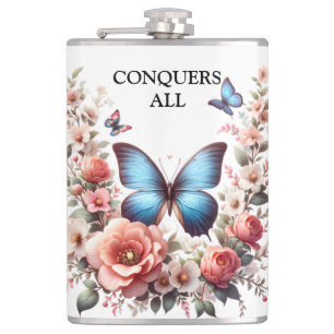 Personalised Happy Birthday Butterfly Floral-96280 Hip Flask