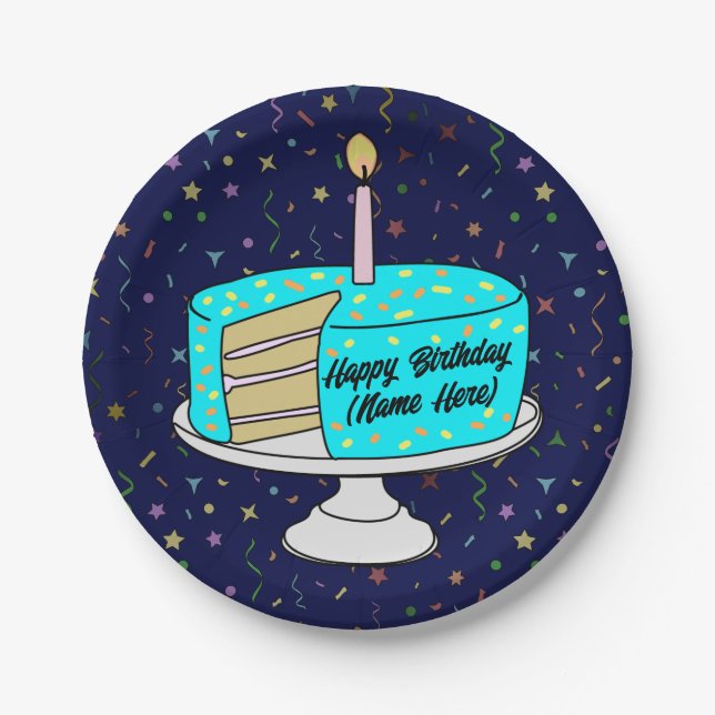 Personalised Happy Birthday Cake - Paper Plates (Front)