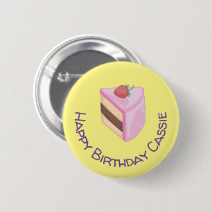 Personalised Happy Birthday Cake Slice Round  6 Cm Round Badge