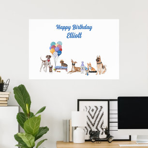 Personalised Happy Birthday Canine Dog Breeds Poster