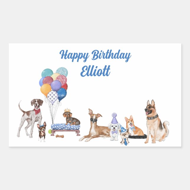 Personalised Happy Birthday Canine Dog Breeds Rectangular Sticker (Front)