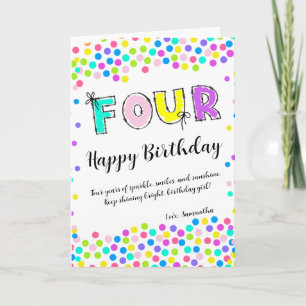 Personalised Happy Birthday Card Girl Age 4
