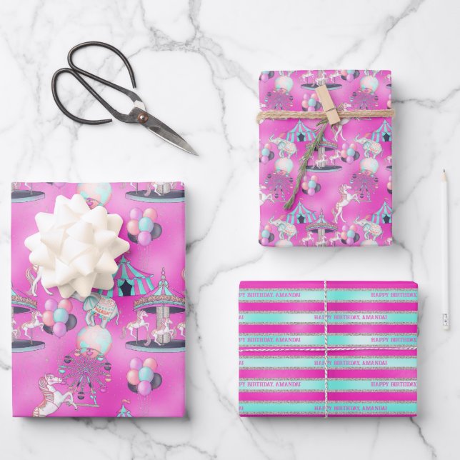 Personalised Happy Birthday Circus Wrapping Paper Sheet (Front)