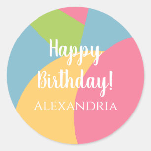 Personalised Happy Birthday Colourful Pastels Classic Round Sticker