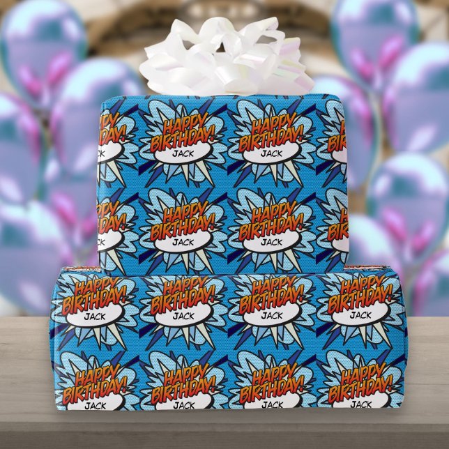 Personalised HAPPY BIRTHDAY Comic Book Pop Art Wrapping Paper (Personalised HAPPY BIRTHDAY Comic Book Pop Art Wrapping Paper)