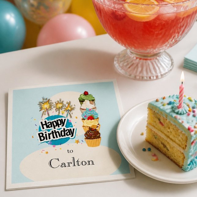 Personalised Happy Birthday Cupcake Paper Napkin (Creator Uploaded)
