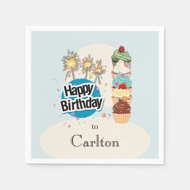 Personalised Happy Birthday Cupcake Paper Napkin (Front)