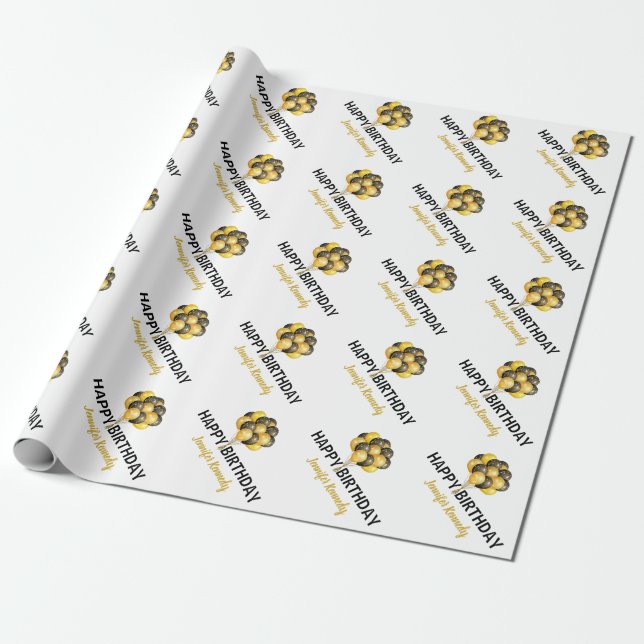 Personalised Happy Birthday Custom Name Typography Wrapping Paper (Unrolled)