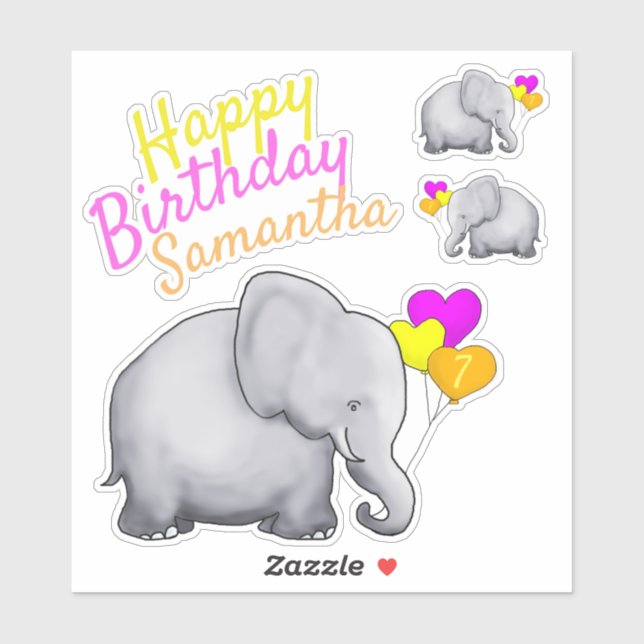 Personalised Happy Birthday Cute Elephants (Sheet)