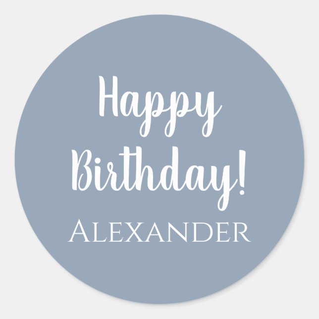 Personalised Happy Birthday Dusty Blue Classic Round Sticker (Front)
