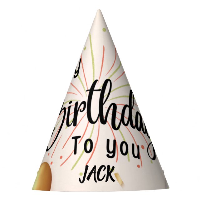 Personalised Happy Birthday Firework Celebration  Party Hat (Front)