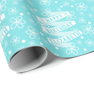 Personalised Happy Birthday Flower Doodle Wrapping Paper