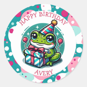 Personalised Happy Birthday Frog Themed   Classic Round Sticker