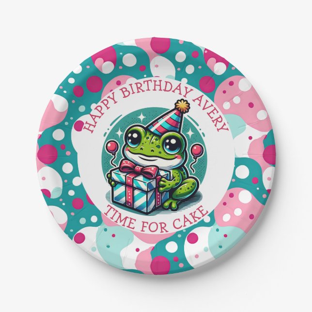 Personalised Happy Birthday | Frog Themed   Paper Plate (Front)