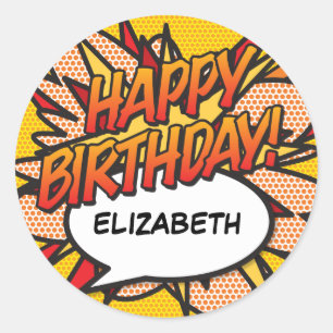 Personalised HAPPY BIRTHDAY Fun Modern Classic Round Sticker