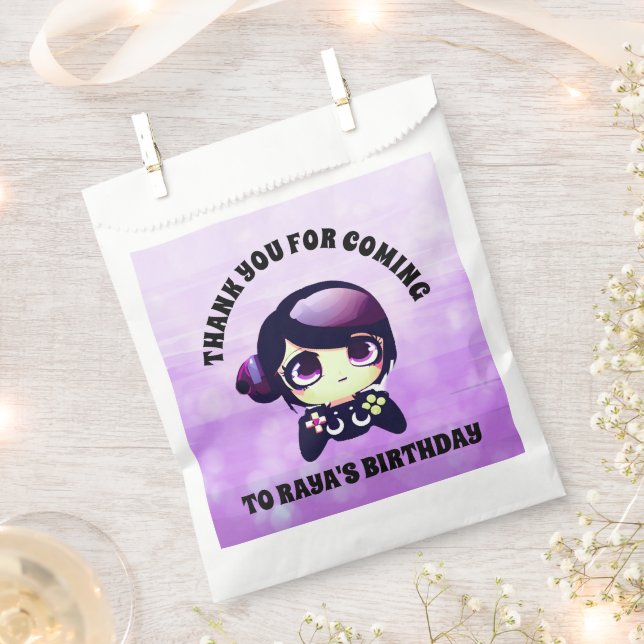 Personalised Happy Birthday Gaming Themed Purple Favour Bags (Clipped)