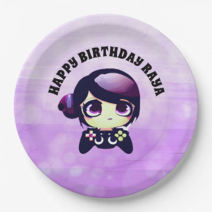 Personalised Happy Birthday Gaming Themed Purple Paper Plate