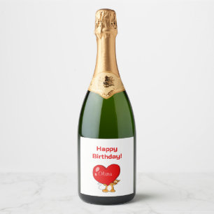 Personalised Happy Birthday Heart Cat Sparkling Wine Label