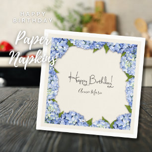 Personalised Happy Birthday Hydrangea Napkin
