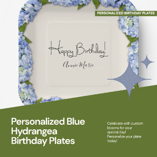Personalised Happy Birthday Hydrangea Paper Plate