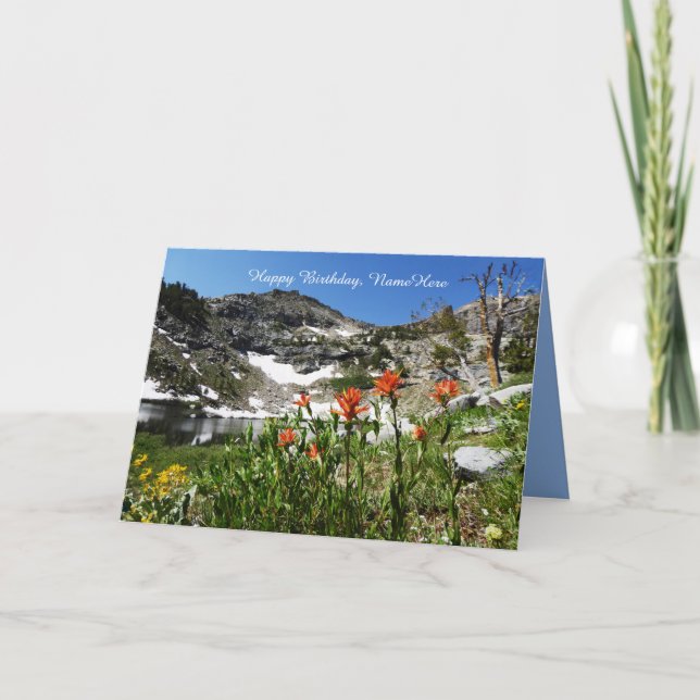 Personalised Happy Birthday, Mountains Wildflowers Card (Front)