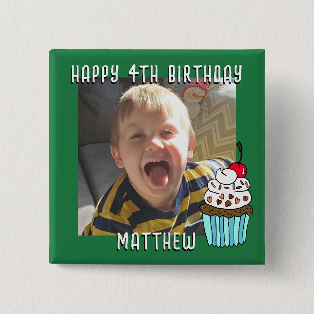 Personalised Happy Birthday Name and Age 15 Cm Square Badge (Front)
