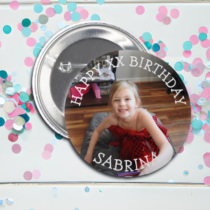 Personalised Happy Birthday Name and Age 6 Cm Round Badge