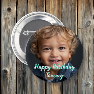 Personalised Happy Birthday Name and Photo 6 Cm Round Badge