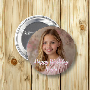 Personalised Happy Birthday Name and Photo 6 Cm Round Badge
