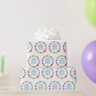 Personalised Happy Birthday Name Colourful Orbits Wrapping Paper