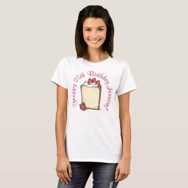 Personalised Happy Birthday Party Strawberry Cake T-Shirt (Front Full)