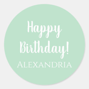 Personalised Happy Birthday Pastel Green Classic Round Sticker