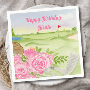 Personalised Happy Birthday Peonies On Golf Course Napkin