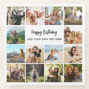 Personalised Happy Birthday Photo Collage Glass Coaster